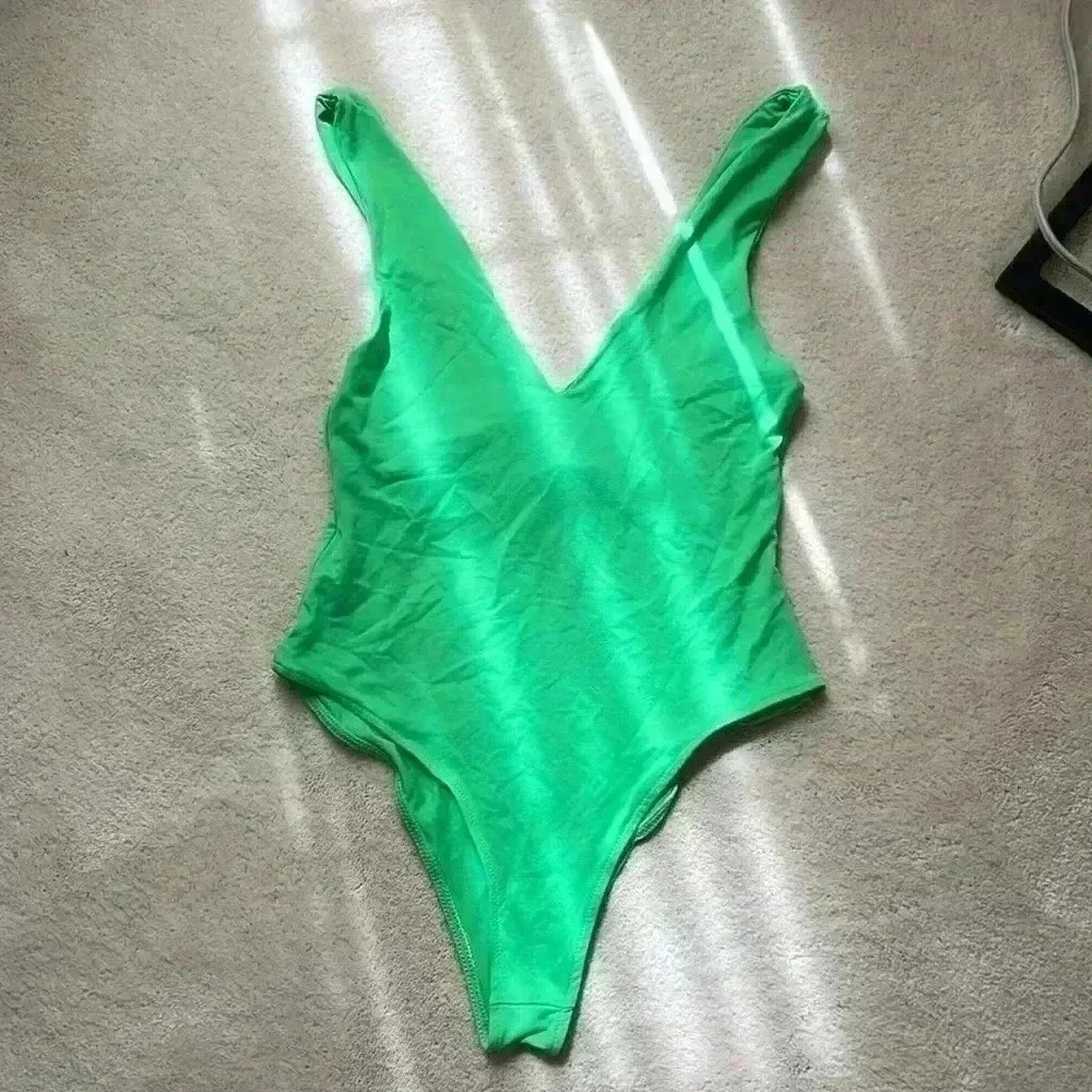 ZARA - neon green V neck  bodysuit. Size small